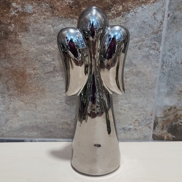 Ceramic Silver Mirror Glaze Finish Angel Figurine - Picture 4 of 10